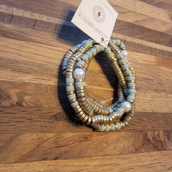 Meghan Browne Style Lynn Mint 5 Strand Mixed Texture Boho Bracelets - Picture 7 of 14
